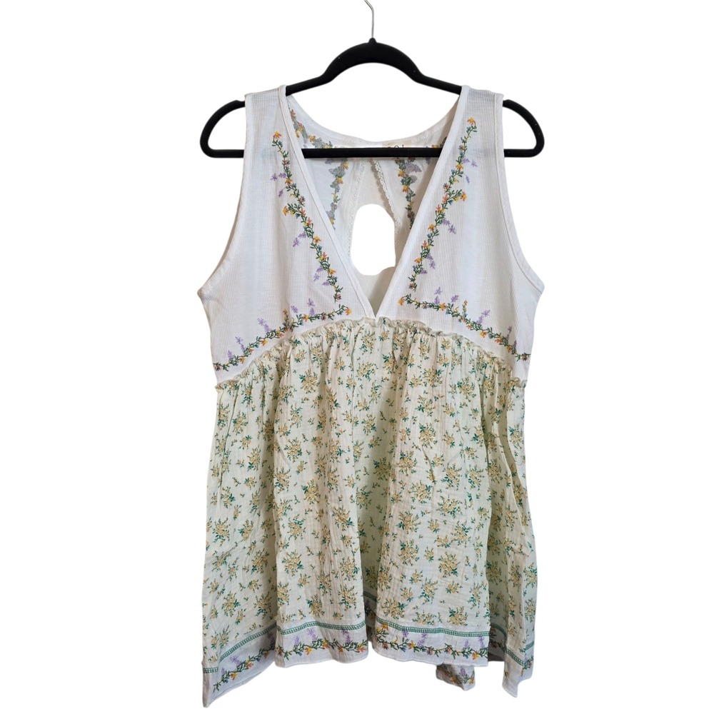 POL Floral Embroidered Sleeveless Top White Peasant Boho Festival Summer in L - Picture 2 of 13